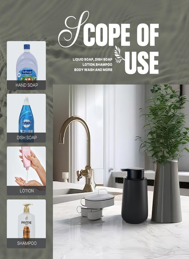 Elm Ridge Essentials ElmRidge12Oz Black Soap Dispenser-Ceramic Lotion Hand Soap Dispenser with Easy-to-Press Pump,Refillable Liquid Hand Soap for Bathroom,Dish Soap for Kitchen (Black) - Image 2