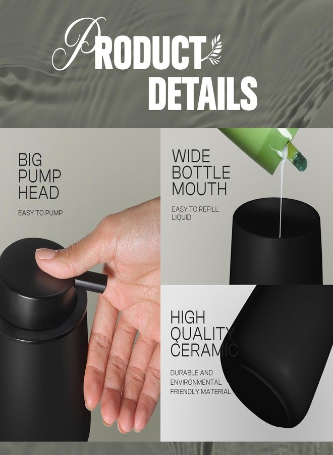 Elm Ridge Essentials ElmRidge12Oz Black Soap Dispenser-Ceramic Lotion Hand Soap Dispenser with Easy-to-Press Pump,Refillable Liquid Hand Soap for Bathroom,Dish Soap for Kitchen (Black) - Image 3