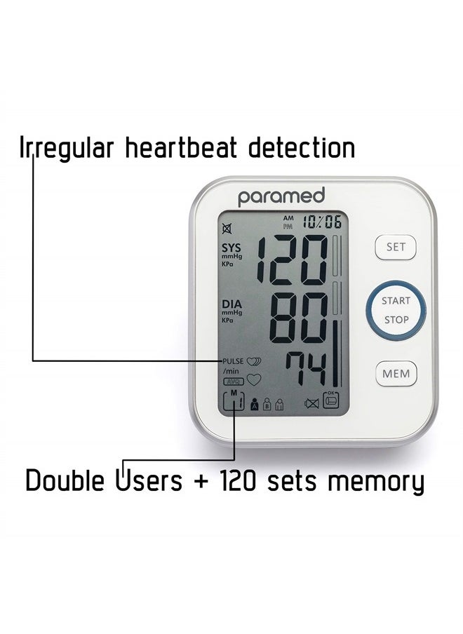 paramed - Blood Pressure Monitor - Bp Machine - Automatic Upper Arm Blood Pressure Cuff 8.7-16.5 inches - Large LCD Display 120 Sets Memory - Device Bag & Batteries Included - Image 1