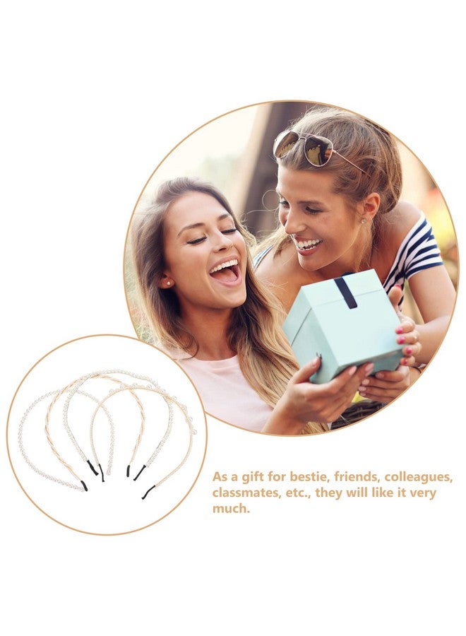 Beaupretty 4Pcs Pearls Headbands, Twist White Pearl Decor Headdress Plastic Wedding Hair Accessories for Girls Women - Image 5