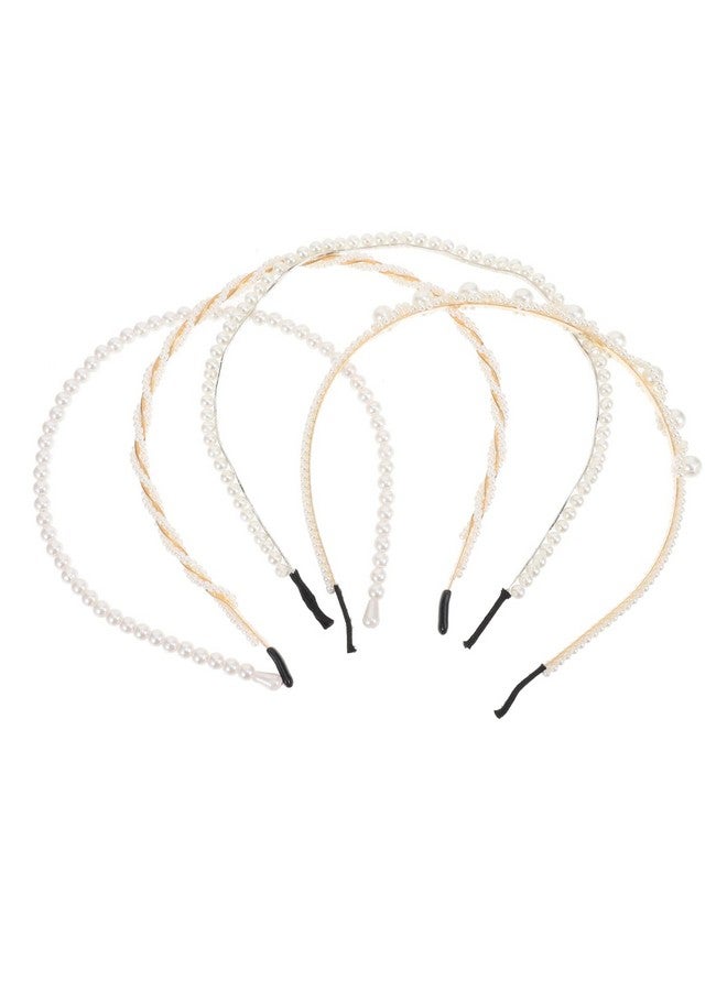 Beaupretty 4Pcs Pearls Headbands, Twist White Pearl Decor Headdress Plastic Wedding Hair Accessories for Girls Women - Image 1