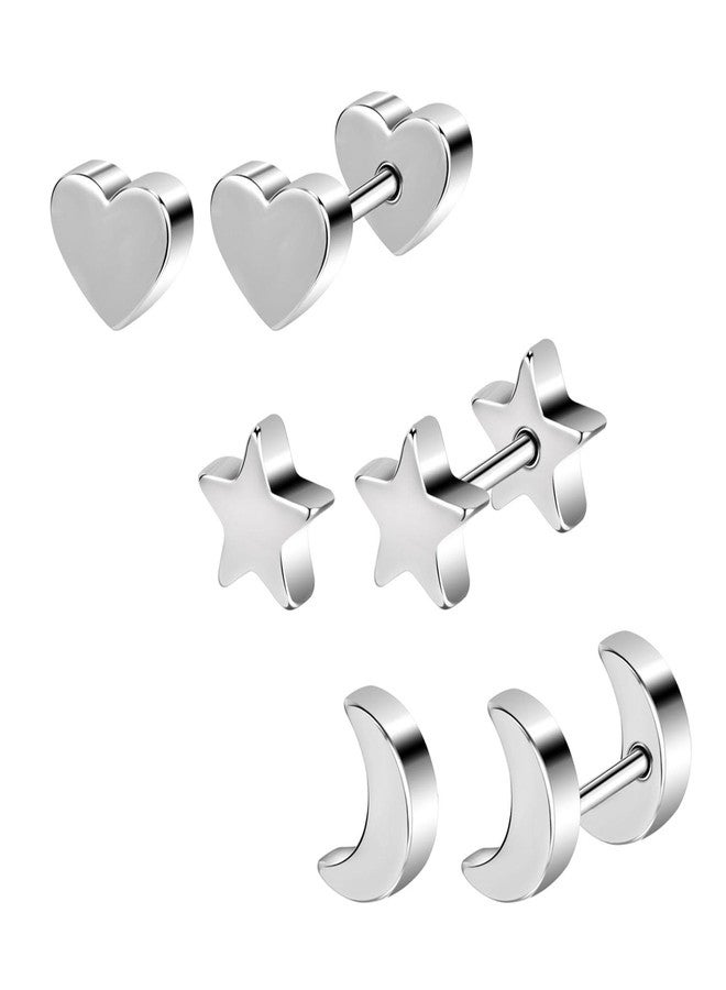 أويدج أقراط AOEDEJ 3 Tragus للنساء، ذات مشبك لولبي، مضادة للحساسية، بتصميم نجمة صغيرة وقمر وقلب، مجوهرات مثالية لثقب الغضروف، هدية رائعة لها - Image 1