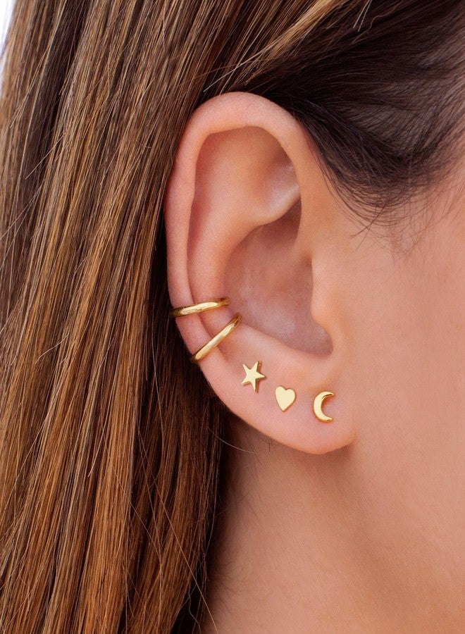 أويدج أقراط AOEDEJ 3 Tragus للنساء، ذات مشبك لولبي، مضادة للحساسية، بتصميم نجمة صغيرة وقمر وقلب، مجوهرات مثالية لثقب الغضروف، هدية رائعة لها - Image 3