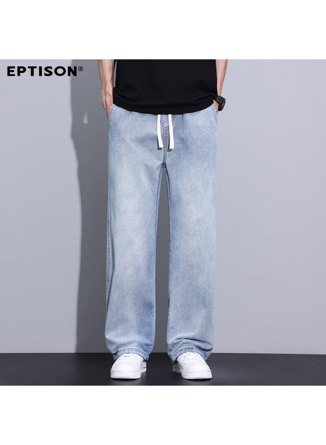 EPTISON Yipintiancheng Autumn New American High Street Wide-leg Denim Jeans Men Loose Drawstring Washed Straight Pants Men - Image 2