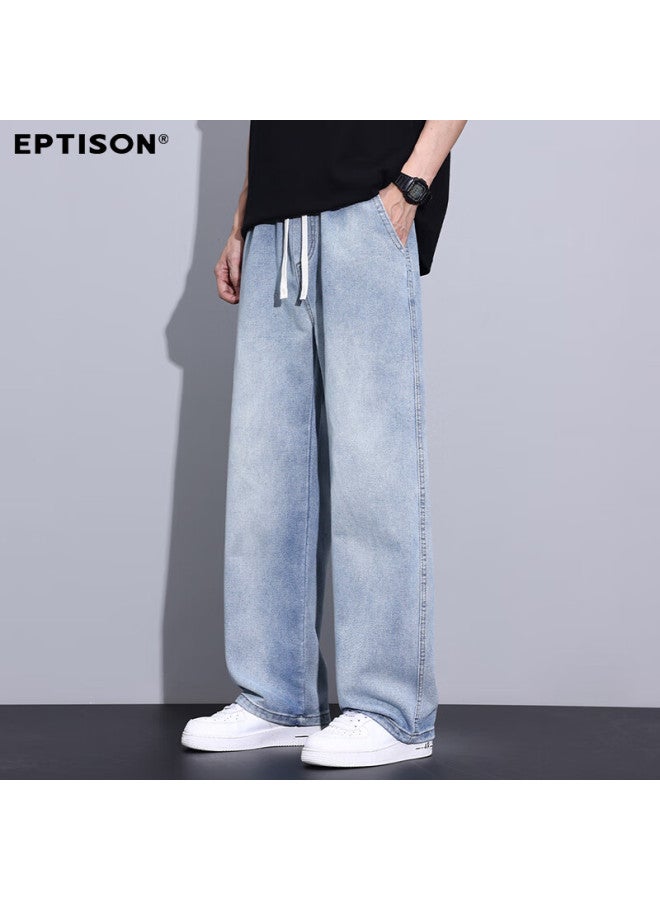 EPTISON Yipintiancheng Autumn New American High Street Wide-leg Denim Jeans Men Loose Drawstring Washed Straight Pants Men - Image 1