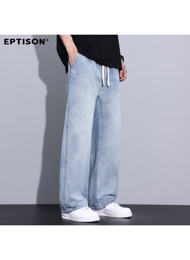 EPTISON Yipintiancheng Autumn New American High Street Wide-leg Denim Jeans Men Loose Drawstring Washed Straight Pants Men - Image 3