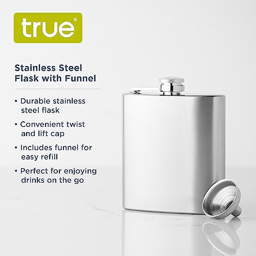 True Stainless Steel Metal Flask for Men and Women, Drinking Flasks for Vodka Whiskey Tequila Rum Cocktails, Travel, Backpacking, 6 oz Set of 1 Silver - Image 2