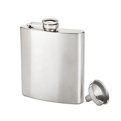True Stainless Steel Metal Flask for Men and Women, Drinking Flasks for Vodka Whiskey Tequila Rum Cocktails, Travel, Backpacking, 6 oz Set of 1 Silver - Image 1