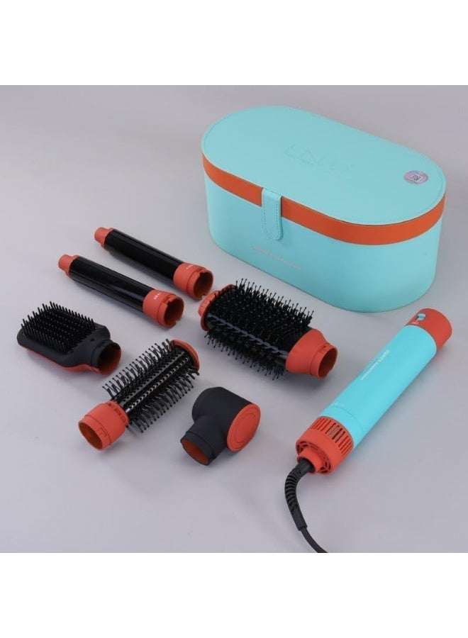 ENZO Professional فرشاة مجفف الشعر المتعددة ENZO Profesional EN-4133 6 في 1 – مجفف هواء ساخن أيوني، مكواة شعر، مكواة تجعيد وفرشاة لتكثيف الشعر – أزرق سماوي برتقالي - النسخة الدولية - Image 2