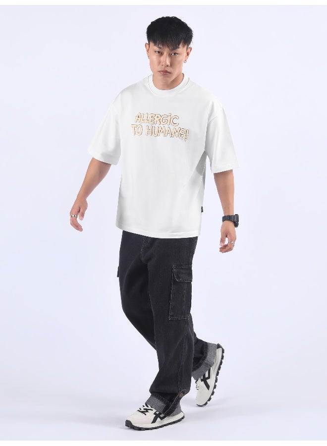 Beyoung White Allergic To Human Puff Printed Oversized T-Shirt - Image 5