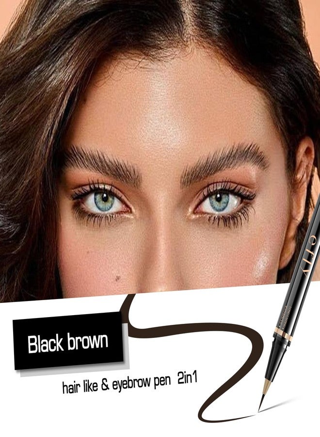 إي فلاي أقلام تحديد الحواجب للنساء، قلم تحديد الحواجب بتقنية الميكروبليدينغ، قلم حواجب سحري 2 في 1 برأسين مع فرشاة ثلاثية الأبعاد ودقيقة، لرسم حواجب طبيعية تشبه الشعر، يدوم طوال اليوم (بني داكن). - Image 3