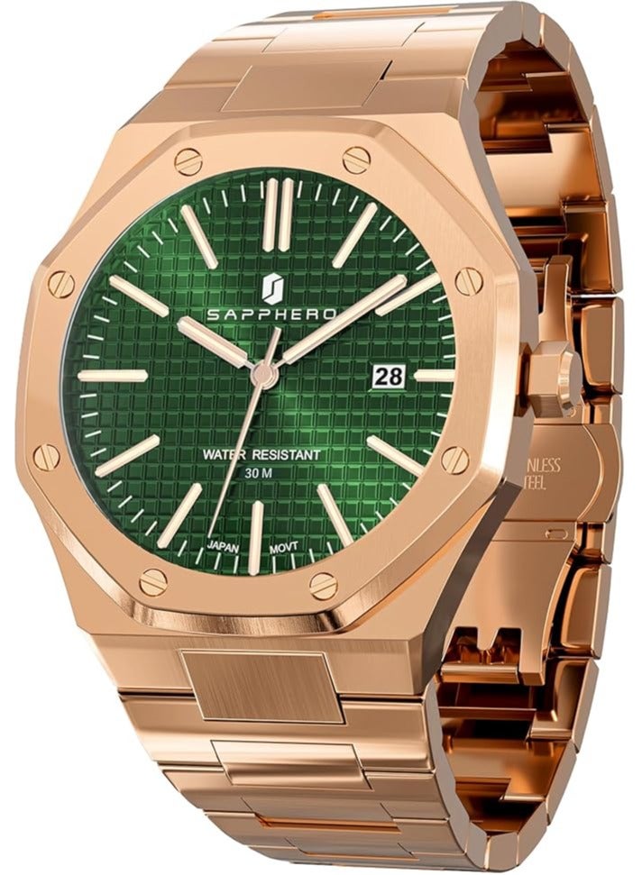 Sapphero Watch for Men Stainless Steel Mens Watches Waterproof Analog Quartz Movement Wrist Watch Gifts for Men - Image 1