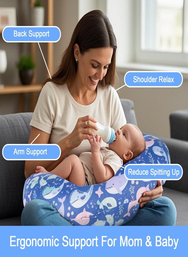 x-vesolje Nursing Pillow, Breastfeeding Pillows with Standard Size Removable Cover, Breast Feeding Pillow with Breathable Filling, Ergonomic Nursing Essentials for Bottle and Breastfeeding- Whale - Image 3