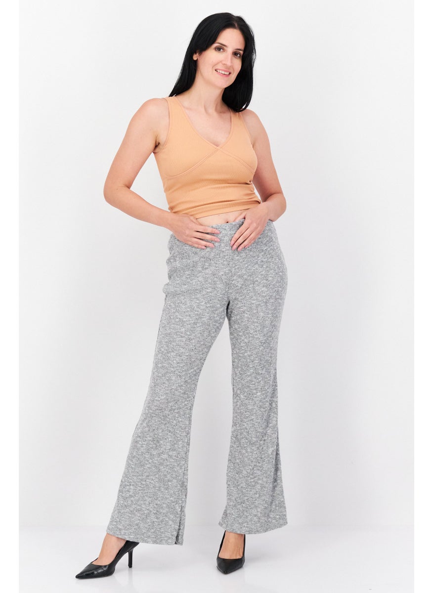 Sage The Label - Women Regular Fit Knit Wide Leg Pant, Grey - Image 1