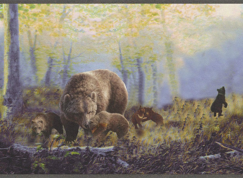 Dundee Deco Wallpaper Border Peel and Stick DDAZBD9026 Nature Brown Black Bears in The Forest Wall Border Retro Design 15 ft x 7 in 457m x 1778cm Self Adhesive