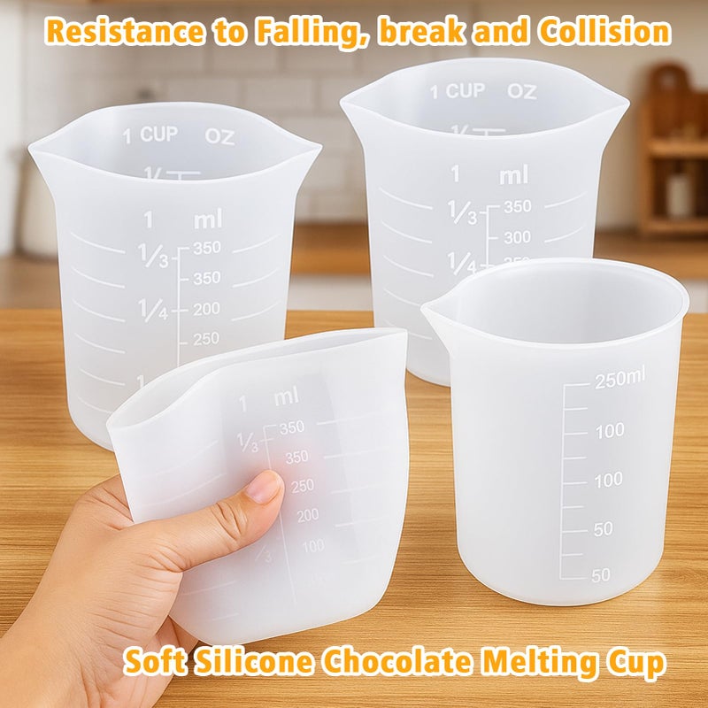 Palksky Silicone Measuring Cups for Melting Chocolate, 6PCS Chocolate Melting Cup with 250 & 350ml Capacity, Reusable Baking Supplies for DIY Chocolate Molds - Image 5