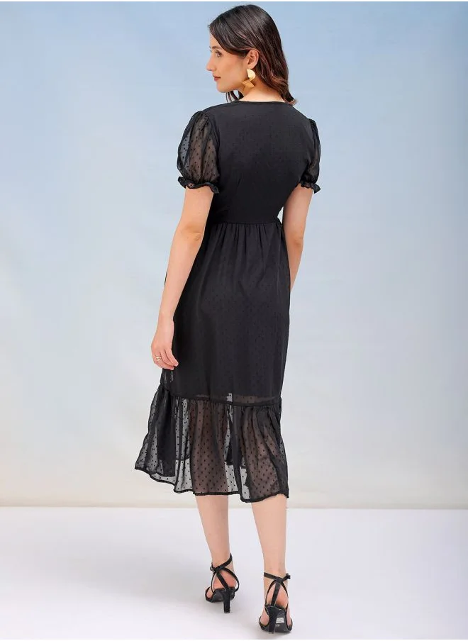 Freehand Women Fit and Flared Casual Textured Tiered Dress