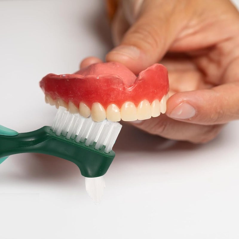 VILLCASE 2pcs Dual-Head Dentures Brush with Hard Bristles, False Teeth Cleaning Tool for Elderly, Dental Appliance Care Brush for Effective Denture Hygiene and Oral Cleaning - Image 5
