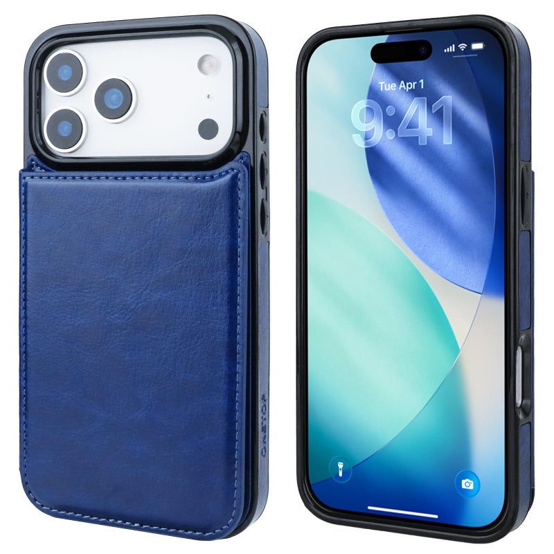 OT ONETOP ONETOP Compatible with iPhone 17 Pro Max Wallet Case with Card Holder, PU Leather Kickstand Card Slots Case, Double Magnetic Clasp and Durable Shockproof Cover 6.9 Inch (Blue) - Image 3