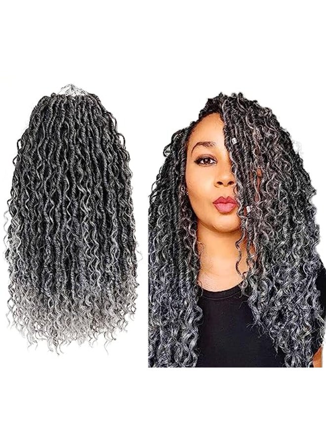Aipin Goddess Locs Crochet Hair 14 Inch Boho River Locs Hippie Wavy Crochet With Curly Hair In Middle And Ends Braids Hair Extensions 7Packs14 inch TGray - Image 1