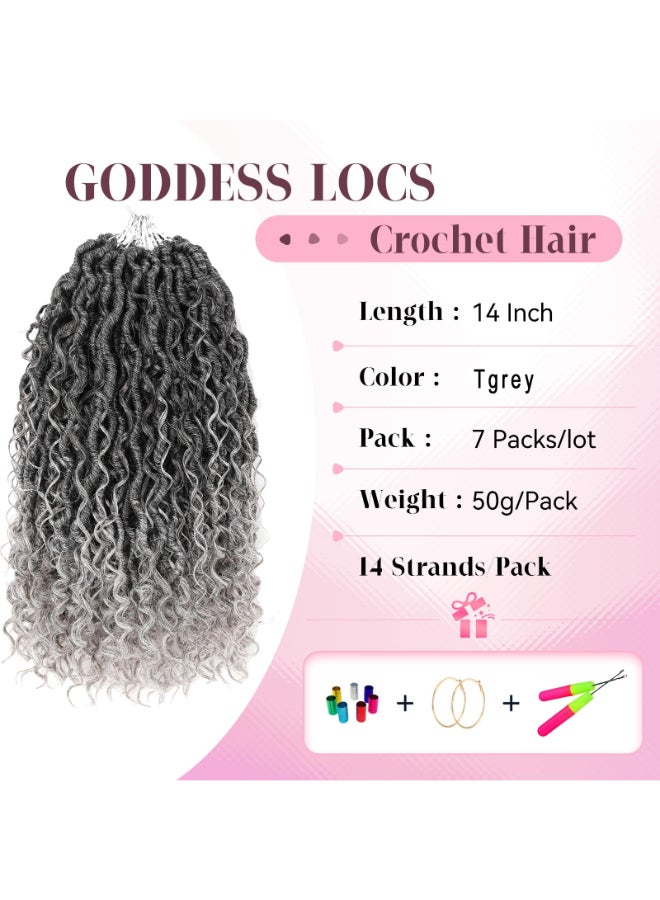 Aipin Goddess Locs Crochet Hair 14 Inch Boho River Locs Hippie Wavy Crochet With Curly Hair In Middle And Ends Braids Hair Extensions 7Packs14 inch TGray - Image 4