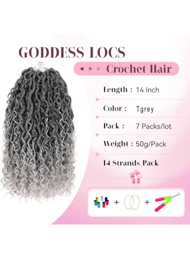 Aipin Goddess Locs Crochet Hair 14 Inch Boho River Locs Hippie Wavy Crochet With Curly Hair In Middle And Ends Braids Hair Extensions 7Packs14 inch TGray - Image 3