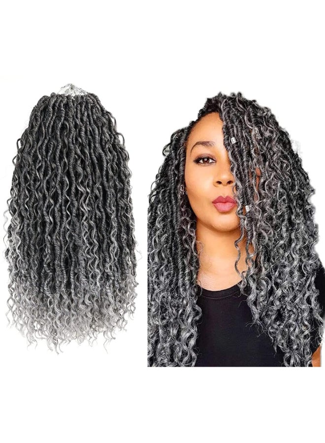 Aipin Goddess Locs Crochet Hair 14 Inch Boho River Locs Hippie Wavy Crochet With Curly Hair In Middle And Ends Braids Hair Extensions 7Packs14 inch TGray - Image 2
