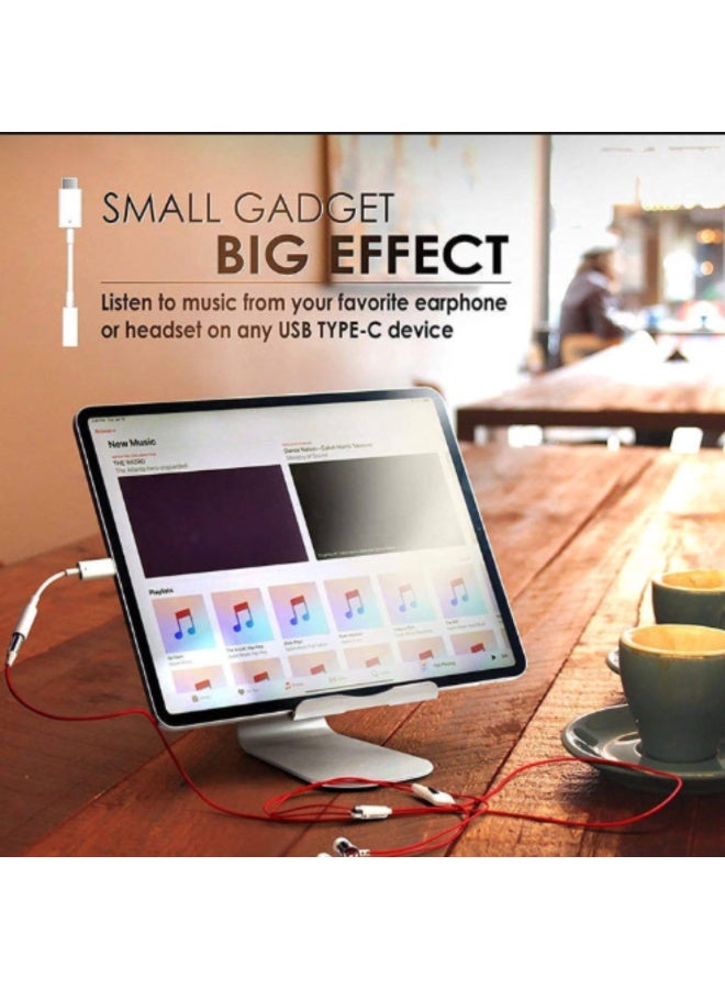 هيتيج محول صوت Hitage (عبوة من قطعتين) من Type-C إلى 3.5 مم (طراز TC-676)، محول USB-C إلى منفذ سماعة الرأس (AUX)، وصلة صوت عالية الدقة (Hi-Fi)، يدعم التشغيل الفوري (Plug & Play)، لون أبيض، متوافق مع الهواتف الذكية والأجهزة اللوحية وأجهزة الكمبيوتر المحمولة المزودة بمنفذ USB-C. - Image 2