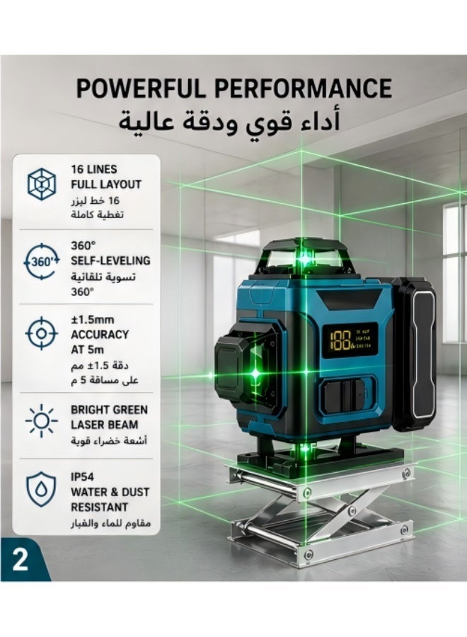 AOTUO 3D Laser Level 16 Lines Green Beam, Self-Leveling Cross Line Laser with Tripod, 360° Rotary Base, Remote Control, Rechargeable Battery, Complete Kit laser level, 3D laser level, green beam laser, self leveling laser, construction tools, tripod laser level, tile alignment tool - Image 4