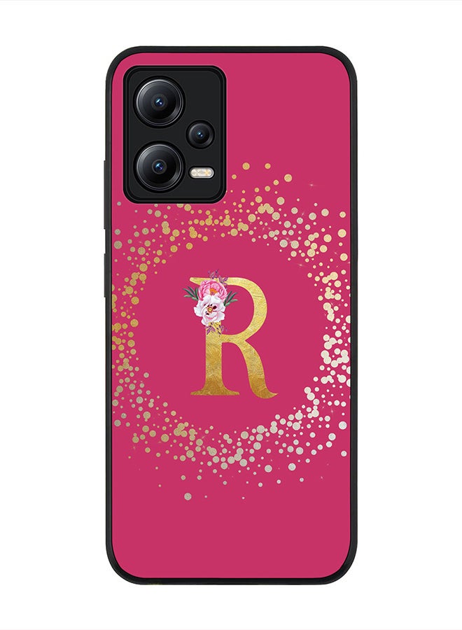 Stylizedd Cover for Poco X5 /Redmi Note 12 5G, Rugged Black Slim fit Phone Cases -  - Custom Monogram Initial Letter Floral Pattern Alphabet -R (Dark Pink Rose) - Image 1