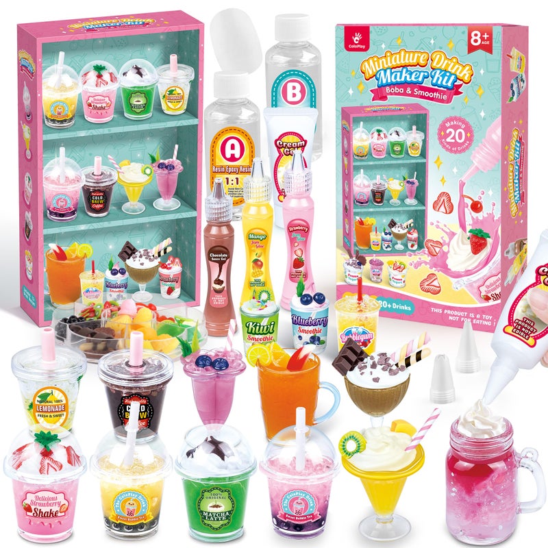 ColoPlay 20 PCS Miniature Drink Marker Kit, Miniature Food Toys, Kitchen Pretend Food DIY Crafts Kits for Kids Ages 8-12, Girls Gift for Christmas, Birthday, Collectors, Resin Play, NOT Edible - Image 1