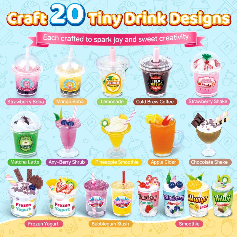 ColoPlay 20 PCS Miniature Drink Marker Kit, Miniature Food Toys, Kitchen Pretend Food DIY Crafts Kits for Kids Ages 8-12, Girls Gift for Christmas, Birthday, Collectors, Resin Play, NOT Edible - Image 4