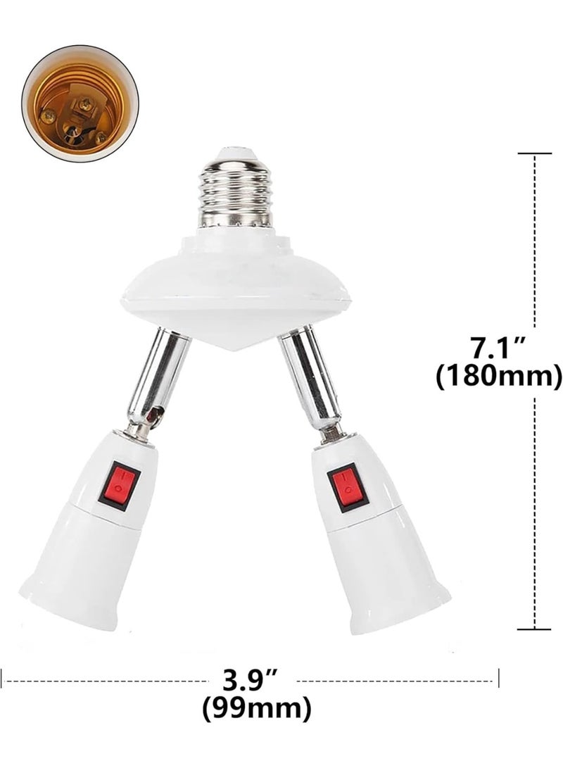 ممدد مقبس ضوء 2 في 1، محول مقبس تمديد لمبة قابل للتعديل E26/E27، مقسم مقابس ضوء دوّار 360° و قابل للثني 180° مع مفتاح، حامل لمبة متوافق مع الهالوجين، LED، CFL والمصابيح الحركية. - Image 2