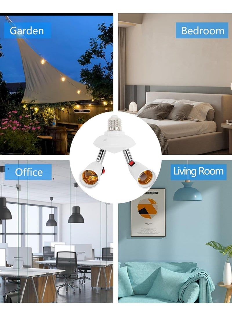 ممدد مقبس ضوء 2 في 1، محول مقبس تمديد لمبة قابل للتعديل E26/E27، مقسم مقابس ضوء دوّار 360° و قابل للثني 180° مع مفتاح، حامل لمبة متوافق مع الهالوجين، LED، CFL والمصابيح الحركية. - Image 5