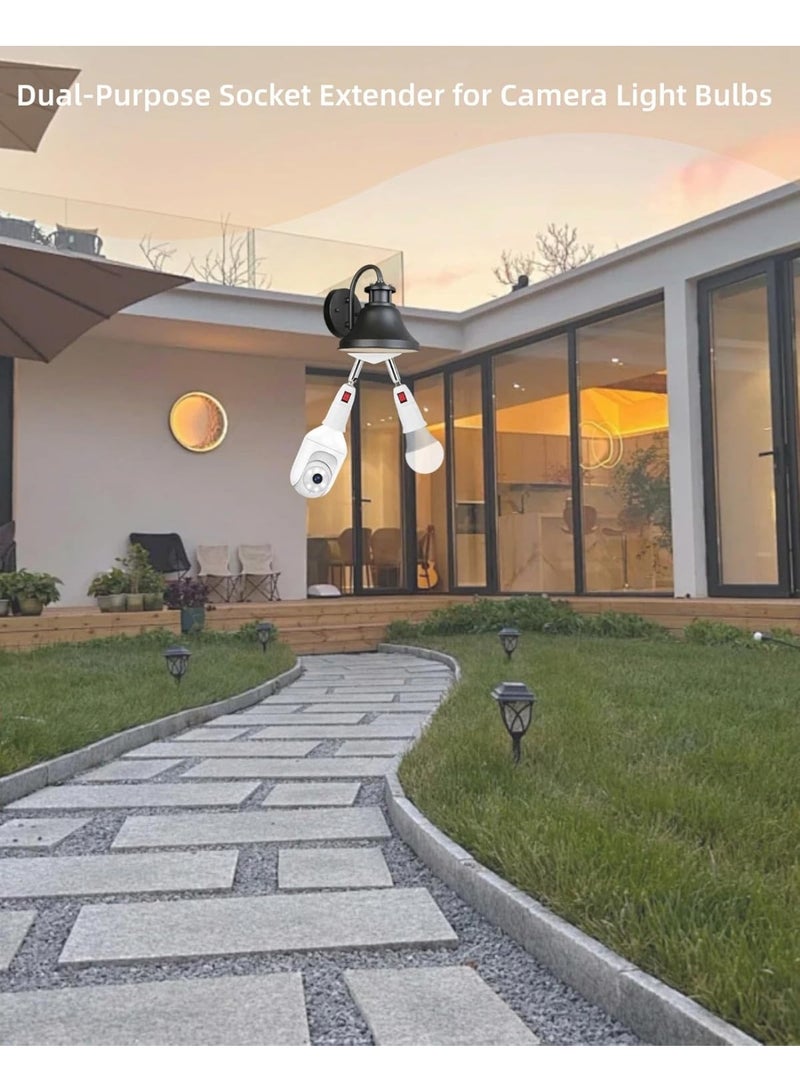ممدد مقبس ضوء 2 في 1، محول مقبس تمديد لمبة قابل للتعديل E26/E27، مقسم مقابس ضوء دوّار 360° و قابل للثني 180° مع مفتاح، حامل لمبة متوافق مع الهالوجين، LED، CFL والمصابيح الحركية. - Image 4