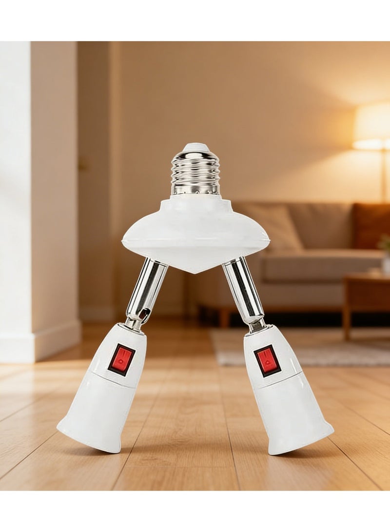 2 in 1 Light Socket Extender, Adjustable E26/E27 Bulb Extension Socket Adapter, 360° Rotatable & 180° Bendable Light Sockets Splitter with Switch, Lamp Holder for Halogen, LED, CFL and Motion Bulb - Image 1