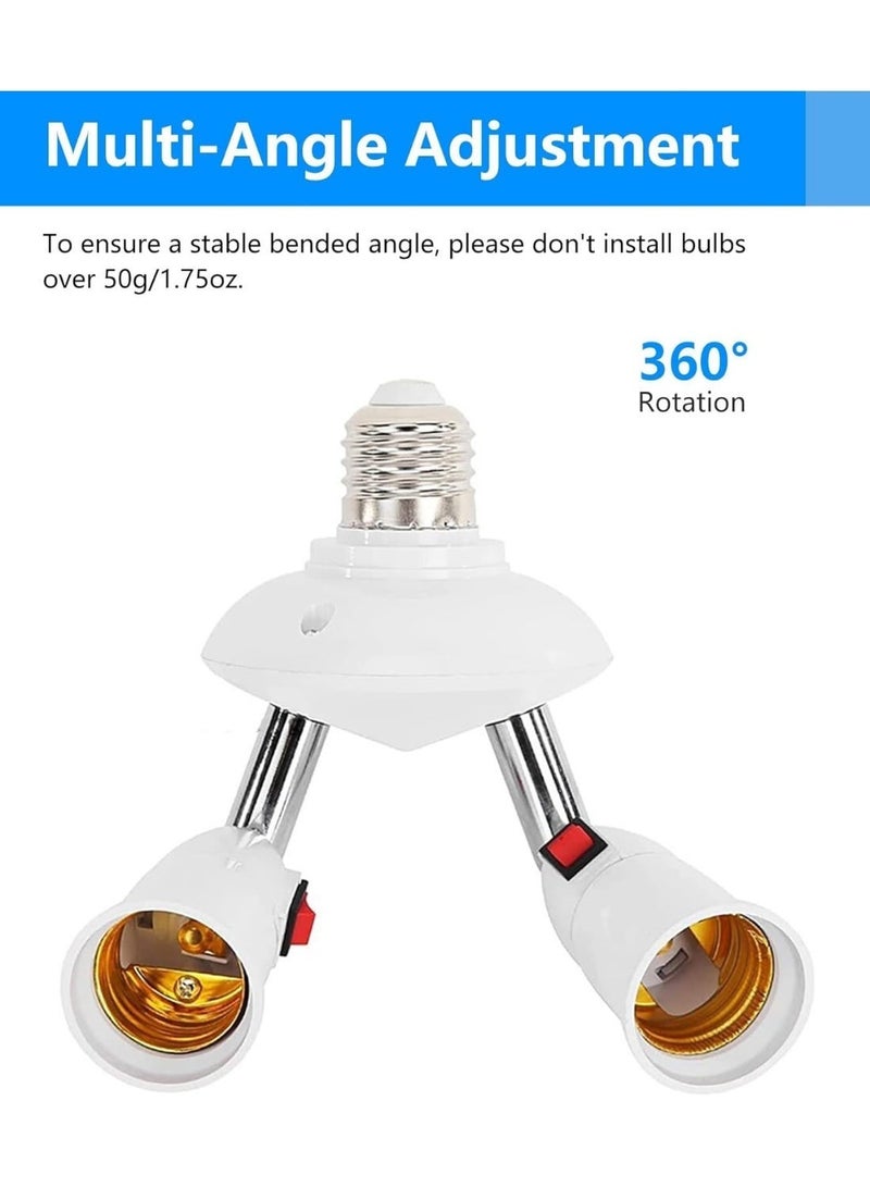 2 in 1 Light Socket Extender, Adjustable E26/E27 Bulb Extension Socket Adapter, 360° Rotatable & 180° Bendable Light Sockets Splitter with Switch, Lamp Holder for Halogen, LED, CFL and Motion Bulb - Image 3
