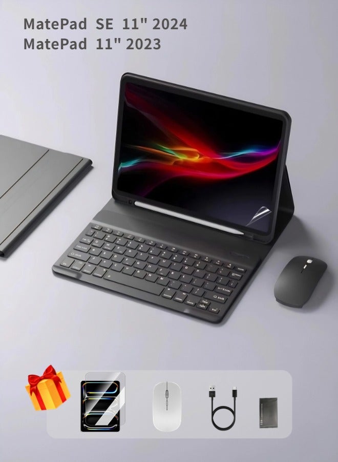 MatePad SE 11 Cover,  Tablet 11 Inch  Bluetooth Keyboard Case, Detachable Wireless Keyboard With Pen Holder Ultra-Thin Leather Smart Case With Mouse+ Free Anti-Glare Screen Protector-Anti-Drop And Sandstorm Proof- Obsidian Black - Image 1