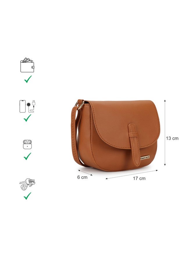 Fastrack Solid Sling Bag For Women, Girls and Ladies| with Non-Detachable Sling Strap | Durable PU Construction, Tan - Image 4
