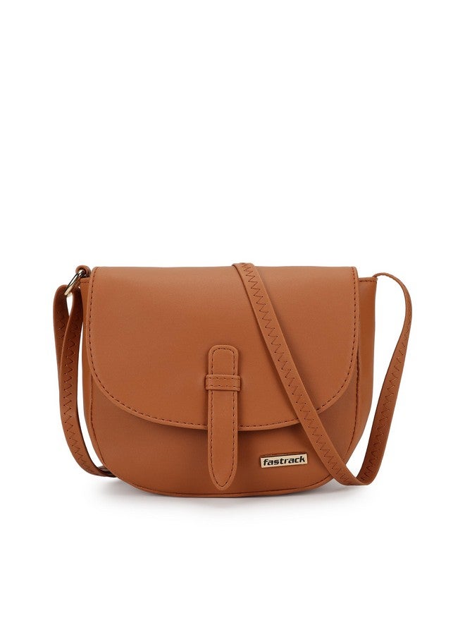 Fastrack Solid Sling Bag For Women, Girls and Ladies| with Non-Detachable Sling Strap | Durable PU Construction, Tan - Image 1