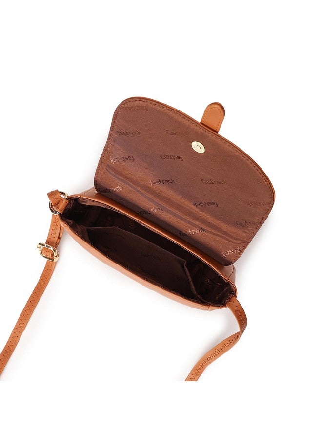 Fastrack Solid Sling Bag For Women, Girls and Ladies| with Non-Detachable Sling Strap | Durable PU Construction, Tan - Image 5