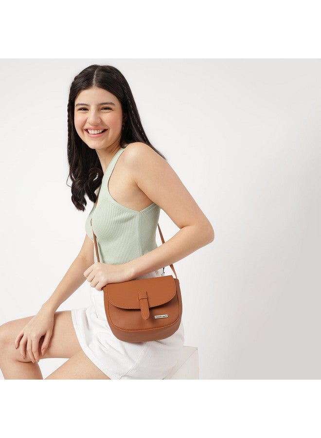 Fastrack Solid Sling Bag For Women, Girls and Ladies| with Non-Detachable Sling Strap | Durable PU Construction, Tan - Image 2