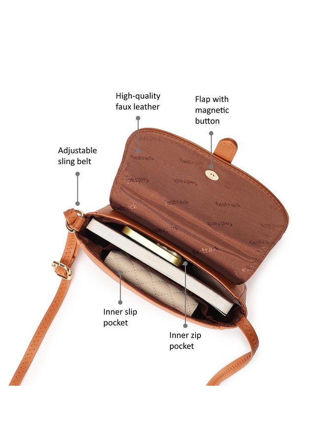 Fastrack Solid Sling Bag For Women, Girls and Ladies| with Non-Detachable Sling Strap | Durable PU Construction, Tan - Image 3