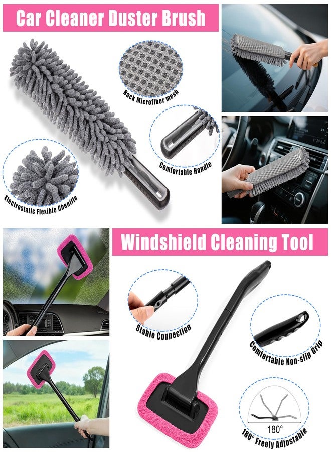 AUTODECO طقم تنظيف السيارات من أوتوديكو، طقم تنظيف داخلي للسيارة مزود بمكنسة كهربائية يدوية عالية الطاقة، ومجموعة فرش، وأداة تنظيف الزجاج الأمامي، ومنفضة غبار، ومناشف، أدوات كاملة للعناية بالسيارة للنساء (أزرق) - Image 4