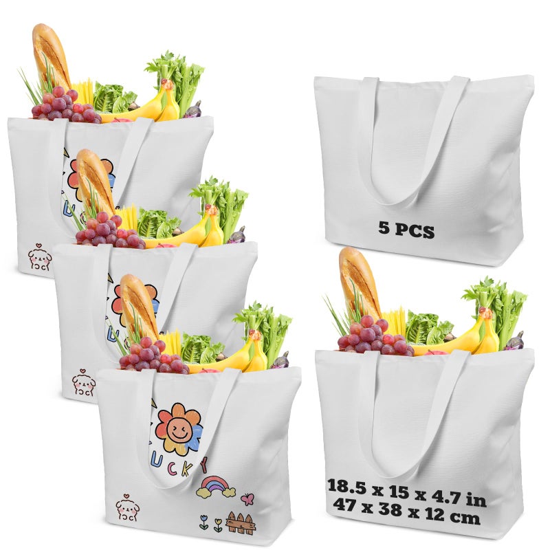 WeStar 5 Pack Sublimation Tote Bags Blanks12oz HeavyDuty 100 Polyester with Zipper Long Handles 185x15x47 Reusable for DIY Heat Transfer Gym Travel Business Branding