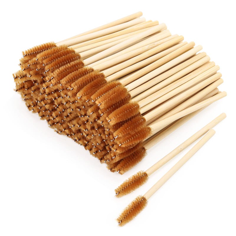 Tbestmax 150 Disposable Mascara Wands Eyelash Brush Spoolies for Eye Lash Extension Eyebrow Bamboo Stick Brown - Image 1