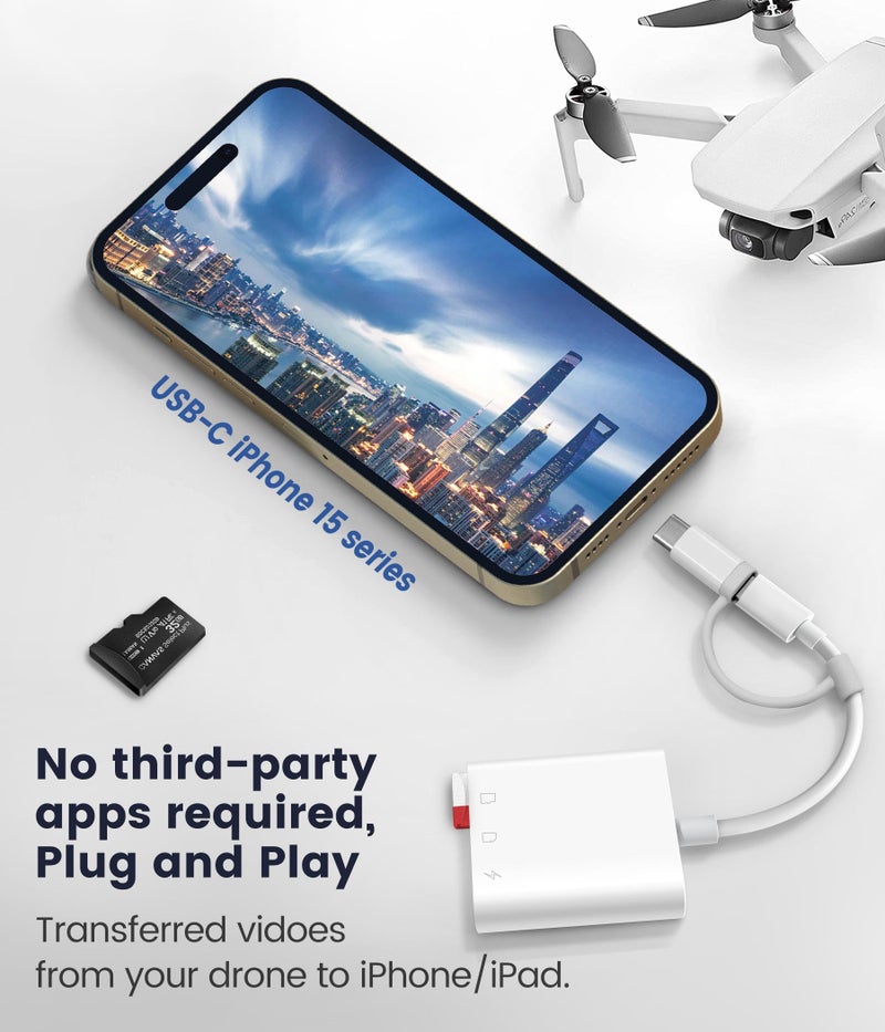 Oyuiasle قارئ بطاقة SD لجهاز iPhone و iPad، كاميرا رقمية Oyuiasle مع قارئ بطاقة SD بفتحتين لبطاقات MicroSD/SD، محول بطاقة ذاكرة بموصل مزدوج Lightening و USBC للتصوير الفوتوغرافي، توصيل وتشغيل - Image 4