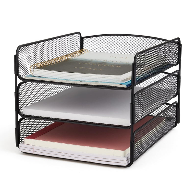 Safco Onyx Desk Organizer 3 Trays Office and Classroom Mailbox Paper and Mail Sorter Steel Mesh Black