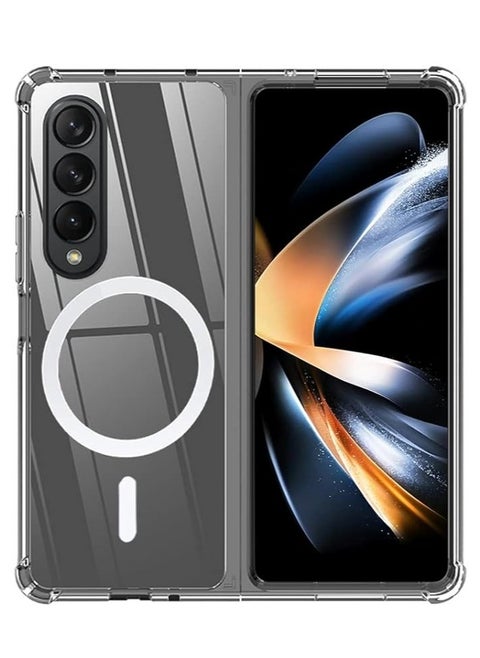 for Samsung Galaxy Z Fold 4 Magnetic Clear Case, Compatible with Wireless Charger and Magsafe Card Wallet, Simplistic Transparent Shockproof and Drop-Proof Case