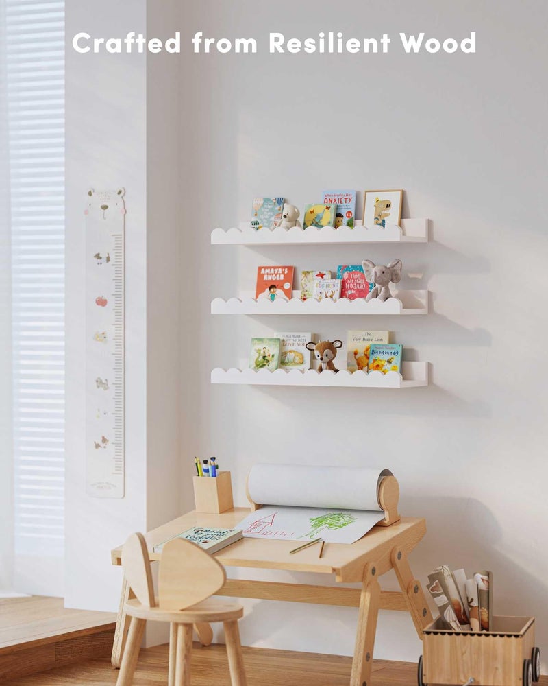 Onlysky Scalloped Shelves, Nursery Book Shelves, Floating Book Shelves for Wall, Toddler Nusery Deocr - Image 4